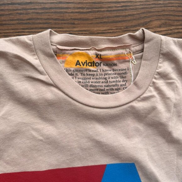 NWT Aviator Nation LOGO Boyfriend Tee shirt top Women's XL Sand - Picture 2 of 4